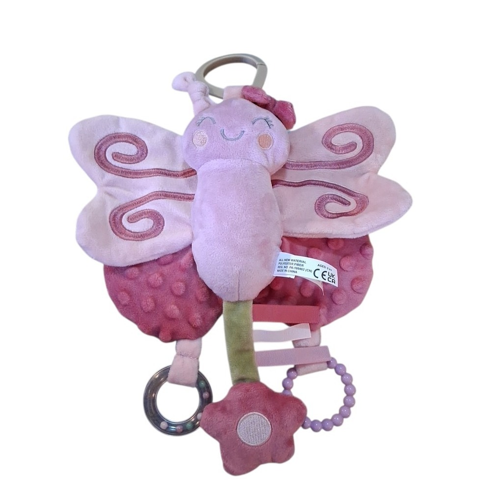 DreamGro Baby Girl Pink Butterfly Lovey Rattle  Crinkle Plush Activity Toy 12x10